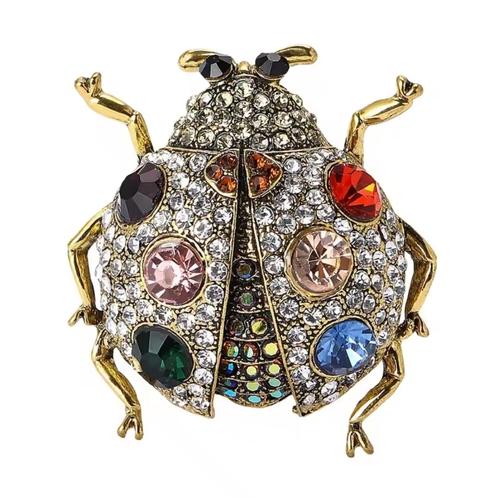 Multicolor Crystal Ladybug Brooch